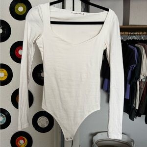 A&F Long Sleeve White Thong Bodysuit